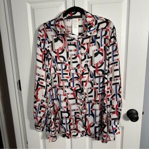 Vintage Maria Rinaldi "alphabet" tunic top, size 14, polyester, office, teacher